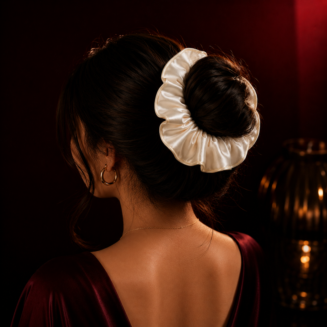 Oversized Satin Scrunchie Combo – Midnight Black & Ivory Cream Set of 2 | BlissMei