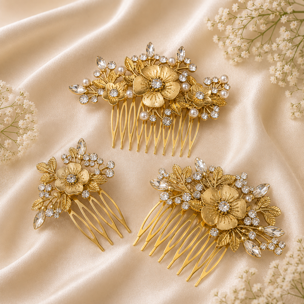 Gold Floral Crystal Hair Comb – Antique Pearl & Rhinestone Bridal Hair Accessory | BlissMei