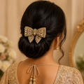Champagne Crystal Beaded Bow Hair Clip – Gold Gemstone Embroidered Barrette | BlissMei