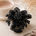 Midnight Black Organza Flower Claw Clip – Black Crystal Berry Bead Hair Clamp | BlissMei