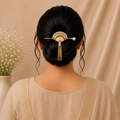 Gold Fan Pearl Hair Stick – Rhinestone Bun Pin with Chain Tassel Drop | BlissMei