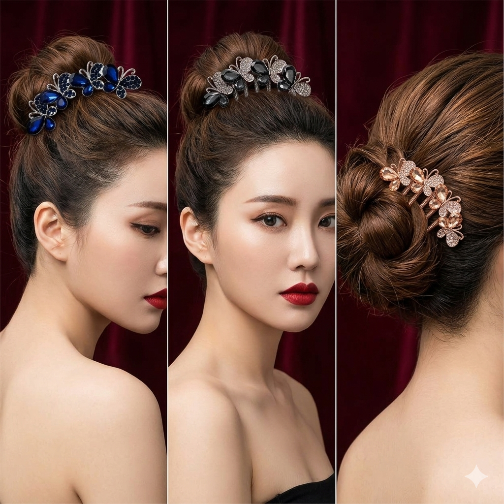 Luxury Butterfly Crystal Hair Comb – Premium Hair Pin for Buns & Updos