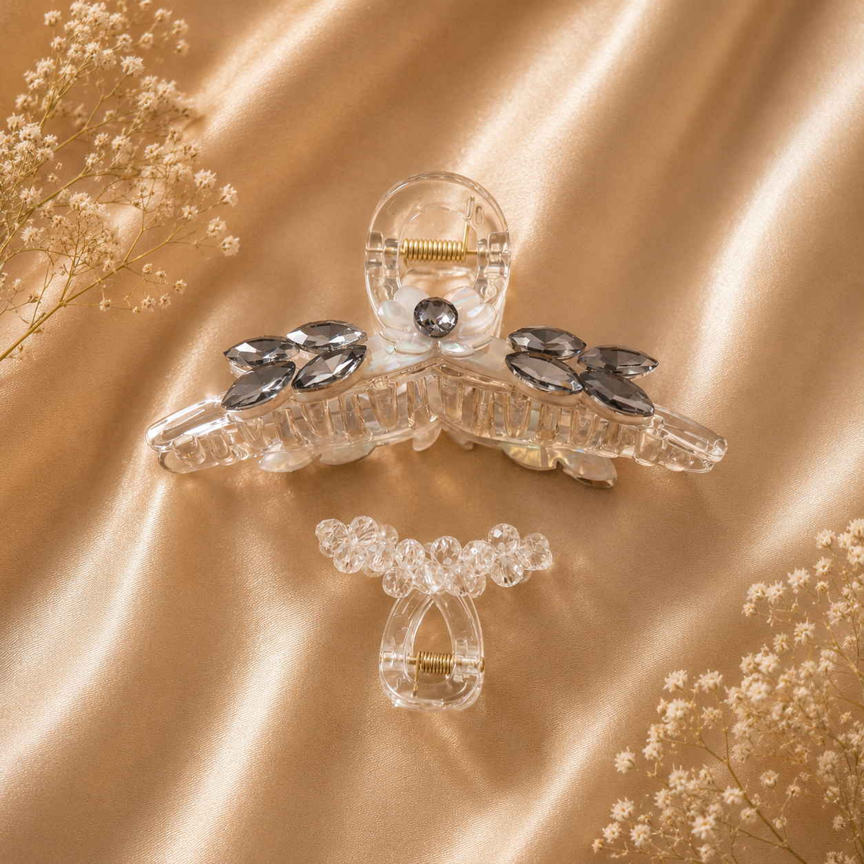 Crystal Claw Clip Combo – Clear Smoky Wing & Crystal Bubble Mini Clip Set of 2 | BlissMei