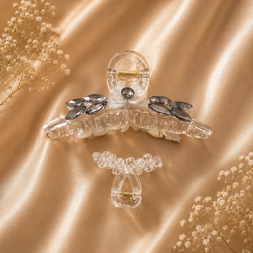Crystal Claw Clip Combo – Clear Smoky Wing & Crystal Bubble Mini Clip Set of 2 | BlissMei