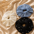 Pearl Organza Scrunchie Set Pack of 3 — Ivory, Blue & Black | BlissMei