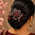 Light Mauve Organza Flower Claw Clip – Ruby Red Crystal Berry Bead Hair Clamp | BlissMei